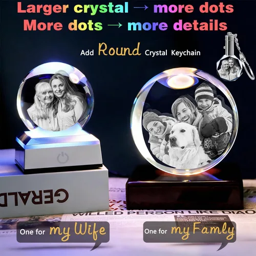Miniatura 4 de Foto de cristal 3D personalizada: recuerdo grabado personalizado para el día del padre, regalo único de aniversario de cumpleaños para papá, mujer