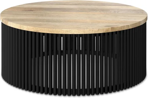 Miniatura 16 de SIMPLIHOME Demy - Mesa auxiliar redonda de metal sólido de 18 pulgadas de ancho con parte superior de mármol genuino y base de listones en negro