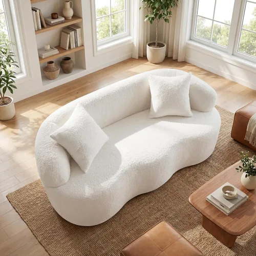 Miniatura 10 de Sofá biplaza curvo de 67 pulgadas para sala de estar, sofá biplaza de asiento profundo con 2 almohadas decorativas, sofá biplaza moderno con tela