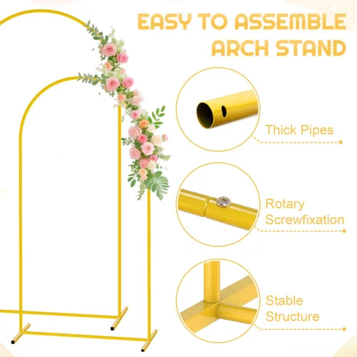 Miniatura 4 de Soporte de arco de boda y juego de cubierta de arco color melocotón de 2 piezas (7.2 pies, 6 pies) Soporte de telón de fondo de metal para fiestas