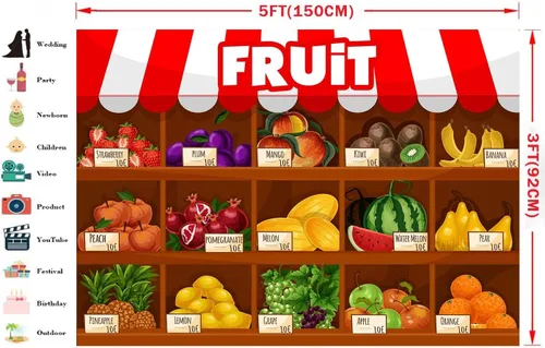 Miniatura 5 de Fondo de supermercado de frutas Exposición de frutas de verano Temporada de cosecha Uvas de fresas Fondo de cabina de fotos Fondo de decoración