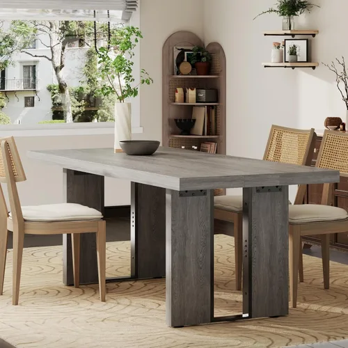 Gyfimoie Mesa de comedor grande de 71 pulgadas, mesa de comedor rústica para 6 a 8 personas, mesa de cocina rectangular gruesa con patas resistentes