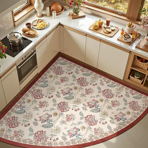 Miniatura 120 de Jinchan Fiora - Alfombra redonda de 8 pies, alfombras vintage con diseño floral envejecido, lavable a máquina, antideslizante, de pelo bajo, Azul