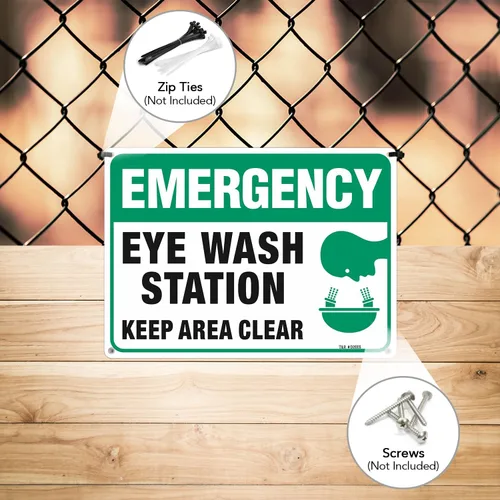 Miniatura 5 de Letrero de emergencia, estación de lavado de ojos, 2 unidades, 10 x 7 pulgadas, libre de óxido, aluminio 040, protección UV, impermeable, resistente