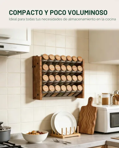 Miniatura 5 de NESAPTO Organizador de especias para gabinete, organizador de condimentos vertical de madera de 4 niveles, montaje en pared o estante de especias