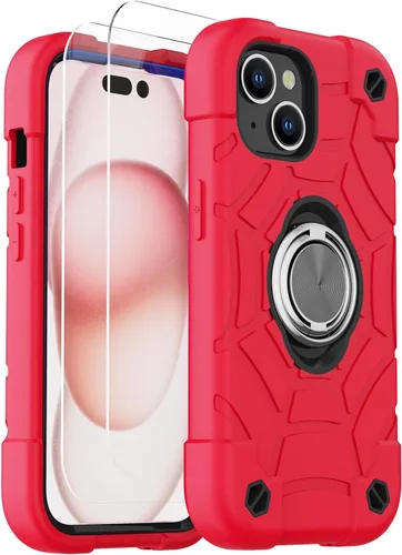 Miniatura 40 de KCJ Funda para iPhone SE 2022/2020, iPhone 8/7/6/6S, con [2×Protectores de Pantalla][Soporte de Anillo] Silicona Suave+PC Duro Protección Completa