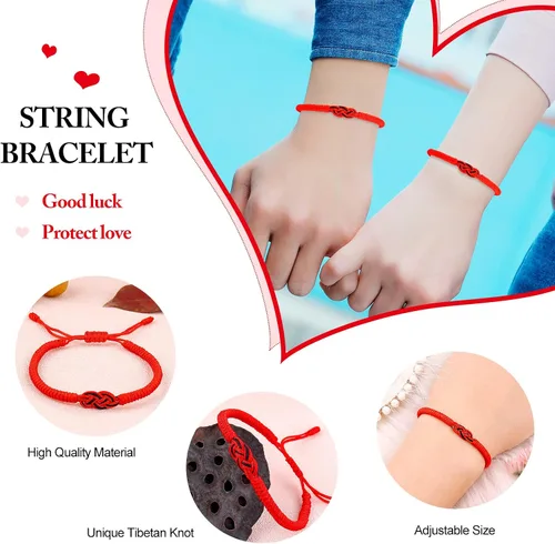 Miniatura 5 de Pulseras tibetanas hechas a mano con cuerda roja para él y ella, pulsera de la amistad, pulsera de la amistad, hilo negro y rojo para protección