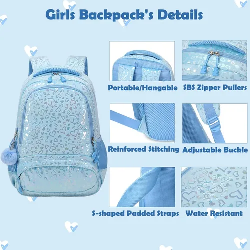 Miniatura 3 de Bolsas escolares para niñas, 3 unidades, mochila con bolsa de almuerzo, estuche para lápices con correa para el pecho, niños escolares, linda