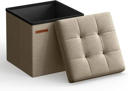 Miniatura 8 de SONGMICS Folding Storage Ottoman Bench, Linen Fabric, Storage Chest, Foot Rest Stool, Holds up to 286.6 lb, 11.8 x 11.8 x 11.8 in, Bedroom Bench