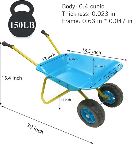 Miniatura 5 de 3T GROUP Juego de herramientas de jardinería para carretilla para niños, carretilla de metal preescolar, regalo para niños, carretilla de rueda