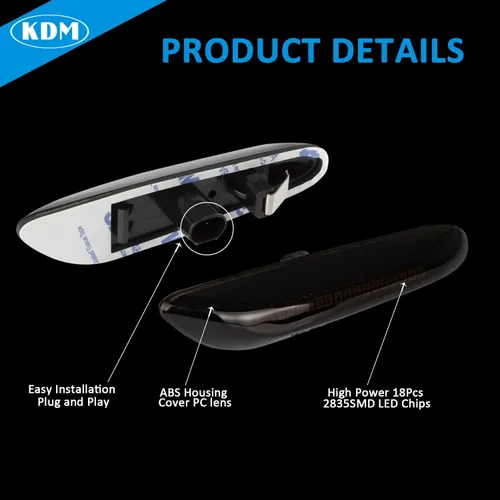Miniatura 3 de KDM Luces LED de marcador lateral para guardabarros para BMW E90 E91 E92 E93 E46 E60 E61 E81 E82 E87 E88 E83 X3 E84 X1 325i 328i 335i 330i, señal