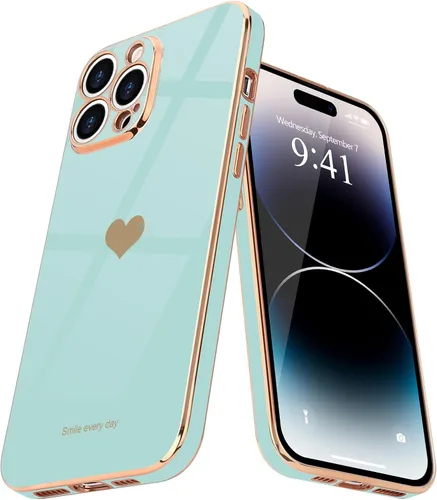 Miniatura 15 de Teageo Funda para iPhone 14 Pro para mujeres y niñas, lindo corazón de amor, chapado de lujo, cubierta trasera suave, protección completa de la Negro