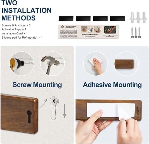 Miniatura 7 de ENOKING Portacuchillos magnético de 16 pulgadas para pared, tira de cuchillos de madera de acacia con caja de regalo magnética con estampado de oro