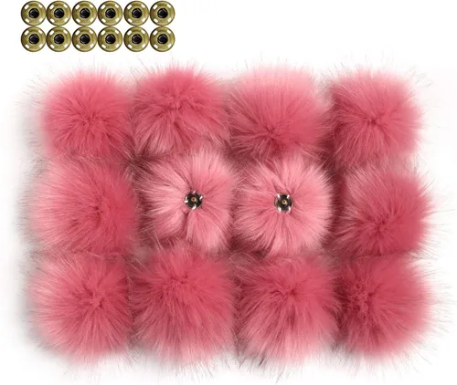 Miniatura 37 de 12 piezas de accesorios para sombreros de tejer, bola de pompón de piel sintética con botón de presión