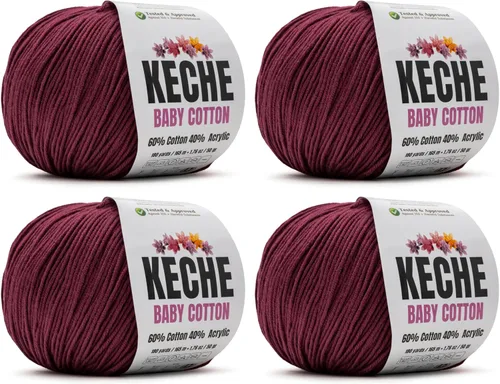 Miniatura 39 de Keche Hilo de algodón, 60% algodón, 40% hilo acrílico, hilo de algodón suave para crochet y tejer, hilo amigurumi, 1 madeja/bola, 1.76 onzas (50g)