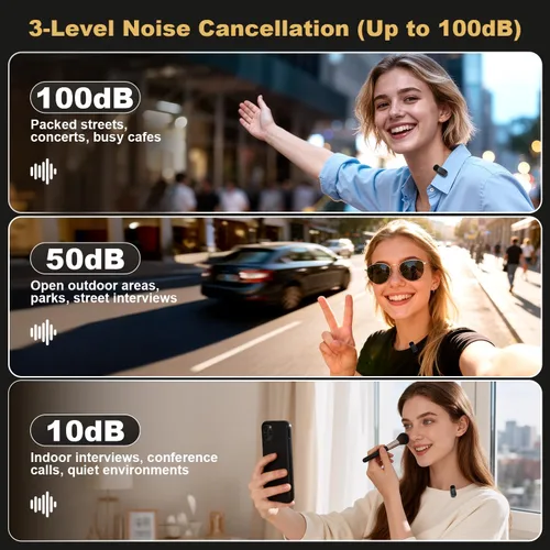 Miniatura 5 de Mini micrófono inalámbrico Lavalier para iPhone, iPad, Android, batería de larga duración de 30 horas, rango inalámbrico de 100 pies, cancelación