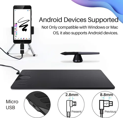 Miniatura 2 de HUION Tableta de Dibujo HS610 Tableta Gráfica con Lápiz Óptico Sin Batería 8192 Presión del Lápiz Función de Inclinación, 10x6.25 Pulgadas Arte