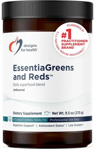Designs for Health EssentiaGreens and Reds (sin sabor, 30 porciones), superalimento vegano en polvo con espirulina, col rizada, manzana y más, para