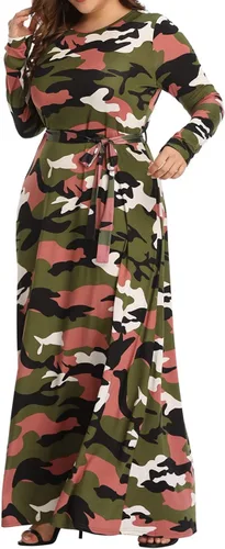 Miniatura 4 de Vestido largo de camuflaje de talla grande para mujer, vestidos largos estampados de manga larga