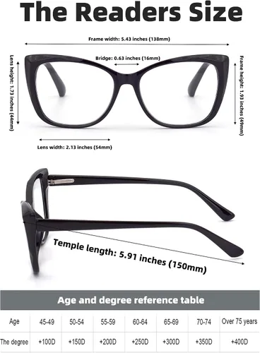 Miniatura 5 de 3-Pack Reading Glasses for Women Style Frame Spring Hinge Clear Lens Readers Glasses