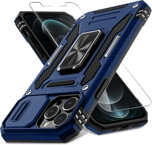 Miniatura 129 de DEERLAMN Funda para iPhone Xs Max con funda deslizante para cámara + protector de pantalla, soporte giratorio de anillo de grado militar a prueba