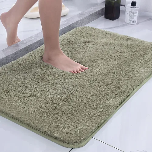 Alfombra de baño de microfibra de 24 x 47 pulgadas, extra suave, peluda, antideslizante, absorbente de agua, lavable, color verde claro