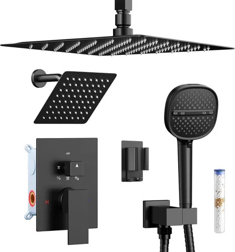 Miniatura 22 de Shower Faucet Set Brushed Nickel Shower System, Dual Head Shower Set STARBATH 12'' Ceiling Mount and 6''Wall Mount Rainfall Shower Systems with