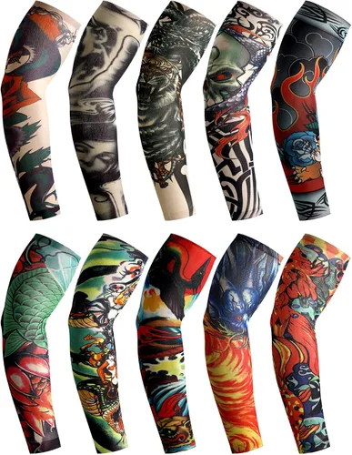 Miniatura 8 de Boao 20 piezas de mangas de brazo de enfriamiento para hombre, manga larga sin dedos, antideslizante, protección UV, mangas temporales para tatuajes