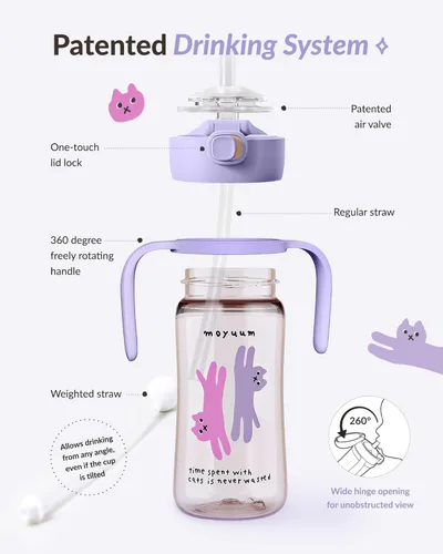 Miniatura 4 de MOYUUM Vaso para sorber a prueba de fugas con asa, fabricado en Corea, 100% PPSU libre de BPA, taza mágica con pajita sin derrames, con tapa