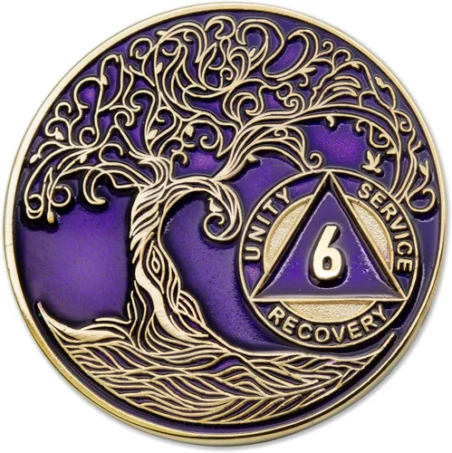 Miniatura 195 de 20 Year Sobriety Mint Twisted Tree of Life - Medallón de recuperación AA chapado en oro, fichas y fichas, color negro