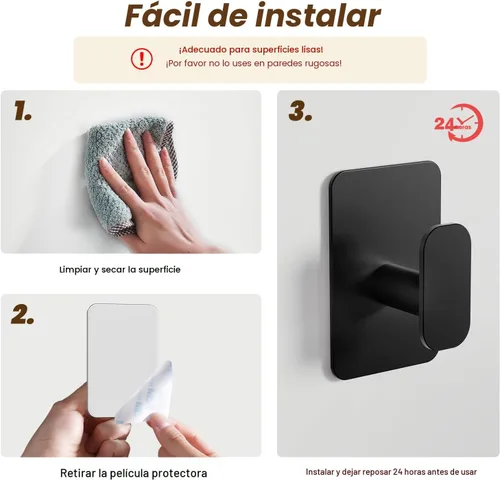 Miniatura 8 de Ganchos Autoadhesivos de Servicio Pesado – 26 libras máximo, ganchos de pared adhesivos de acero inoxidable para colgar toallas, abrigos, batas