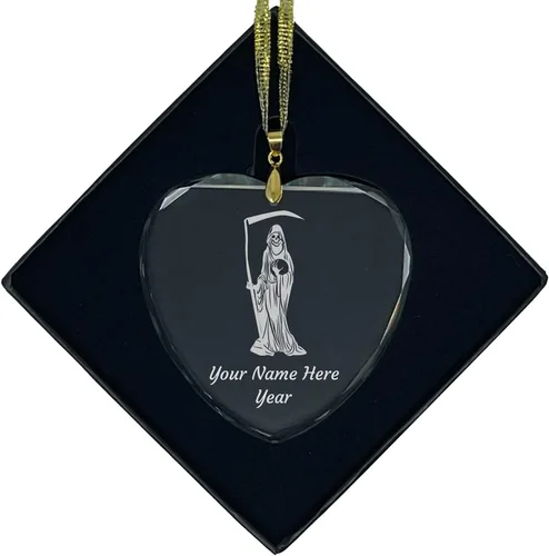 Miniatura 8 de LaserGram Adorno de Navidad de vidrio personalizado, Santa Muerte, idea de regalo personalizada grabada con láser (forma de diamante)