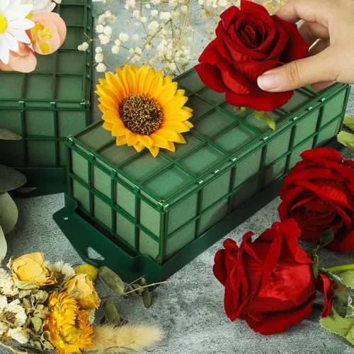 Miniatura 4 de Hahood Paquete de 2 jaulas rectangulares de espuma floral con arreglos florales de espuma floral para flores frescas, decoraciones de boda