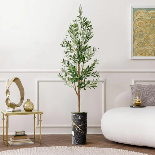 Miniatura 12 de Árbol artificial en macetero con efecto de granito moderno, palmera tropical areca artificial de seda para decoración del hogar en interiores
