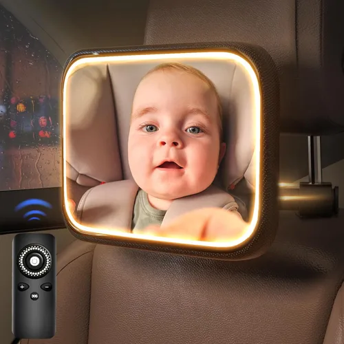 Miniatura 2 de Espejo de coche recargable para bebé con luz – Espejo para bebé en coche con control remoto, espejo de coche para bebé estable gancho clip