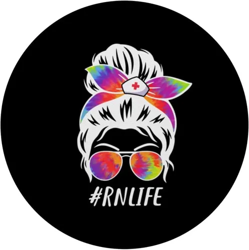 Miniatura 3 de RN Registered Nurse Squad Tie Dye Moño desordenado PopSockets PopGrip intercambiables