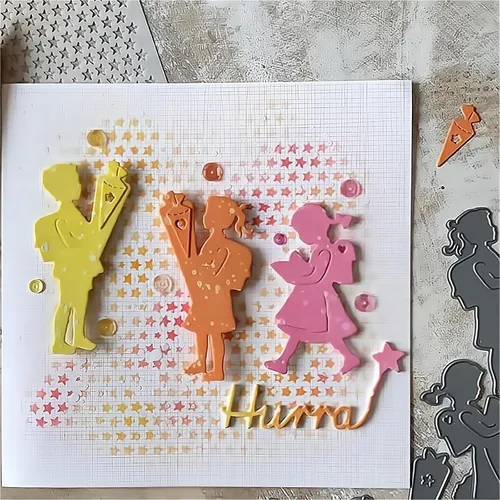 Miniatura 4 de Briartw Juego de 6 troqueles de corte de metal para niños y niñas, para manualidades, álbumes de recortes, plantillas en relieve, álbum, tarjetas