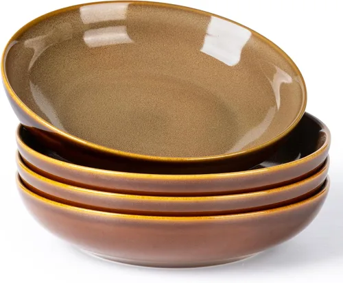 LERATIO Large Pasta Bowls,38oz Ceramic Pasta Bowls,9.0" Reactive Glaze Pasta Bowl Set of 4,Microwave & Dishwasher,Oven Safe,Wide Serving Bowls for
