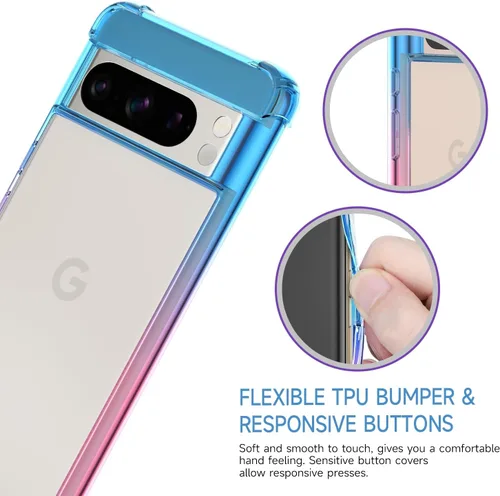 Miniatura 6 de Funda para Google Pixel 8 Pro, funda transparente con bonito degradado para teléfono, TPU reforzado, parte trasera de policarbonato duro, funda