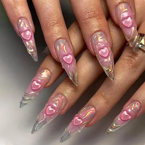 Miniatura 18 de Uñas postizas a presión con punta francesa, uñas postizas de almendra, cobertura completa, uñas artificiales brillantes, uñas acrílicas medianas