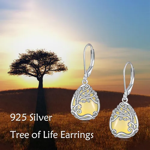 Miniatura 292 de Aretes colgantes con forma de lágrima de filigrana de piedra lunar de plata de ley 925 con cierre de palanca para mujer, regalos de joyería