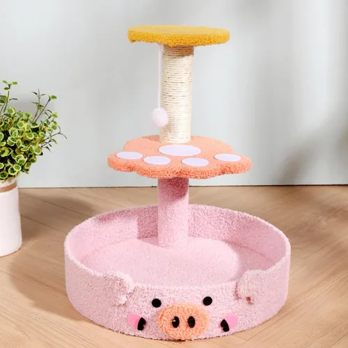 Miniatura 2 de Lindo árbol de gato de peluche decorativo para gatos, torre de dibujos animados, divertida plataforma de diversión, rascador de sisal natural