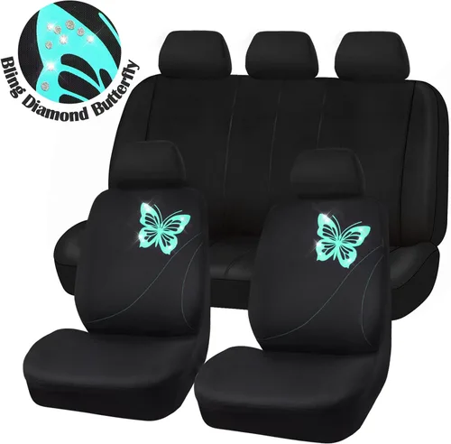 Miniatura 8 de CAR-GRAND Fundas para asientos de coche con mariposas brillantes, juego completo de fundas para asientos de mariposa bonita en menta