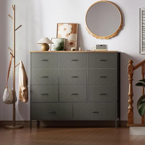 Miniatura 7 de VASICAR Cómoda de tela de 43.3 pulgadas de ancho para dormitorio, cómoda con 11 cajones profundos, soporte de TV con múltiples cajones, organizador