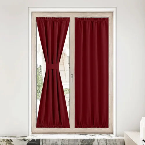 Miniatura 112 de NICETOWN Cortinas opacas unicolor con aislamiento térmico para puerta francesa, granja, oscurecimiento de habitación, puertas y ventanas de Marrón
