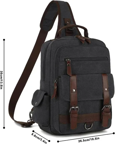Miniatura 4 de Bolsa de mensajero vintage, mochila de lona para viajes, bolsa de hombro para hombre, bolsa de doble uso para transporte de mano y transporte