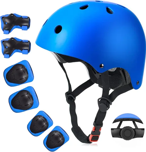Miniatura 14 de Juego de casco de bicicleta para niños, certificado por la CPSC con rodilleras, coderas, muñequeras, casco ajustable para edades de 3-5-8-15 años