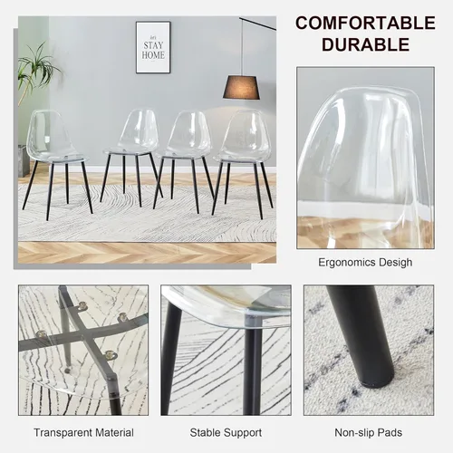 Miniatura 2 de JUFU Juego de 4 sillas de comedor de acrílico, modernas sillas transparentes con asiento transparente, sillas laterales ergonómicas de acrílico