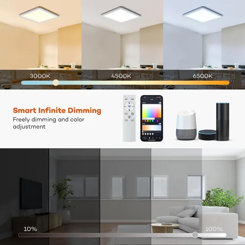 Miniatura 5 de Annaror Lámpara de techo LED inteligente WiFi, lámpara de montaje empotrado RGB de 13 pulgadas con control remoto, compatible con Alexa Google Home