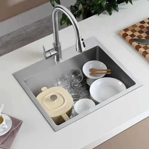 Miniatura 2 de Fregadero de cocina de 20 pulgadas cepillado de acero inoxidable 304 para fregadero de cocina con rejilla, montaje en la parte superior, 20 pulgadas